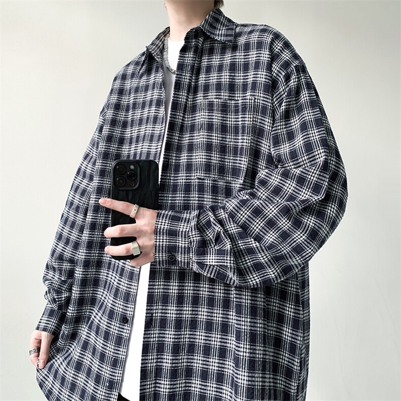 现货 宽松格子衬衫男KD613-P45控68图片