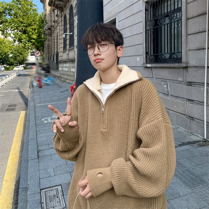 抖音直播！半高领拉链套头针织毛衣男外套男 XH13-p55图片
