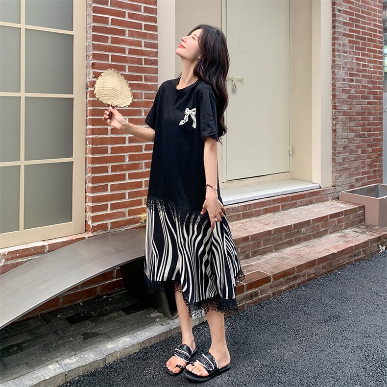 （现货）韩版宽松拼接荷叶边鱼尾T恤连衣裙88613-p115-k168,女装连衣裙,2C317A