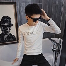 3秋季长袖修身T恤刺绣社会精神小伙男半高领打底衫C301B-CT14，男装T恤，电商C301B