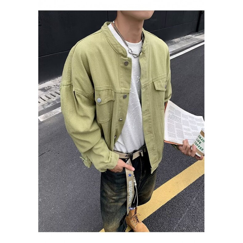 风秋款男立领牛仔夹克衫单排扣新中式唐装休闲外套JK3511P65,男装夹克,星座1013-1