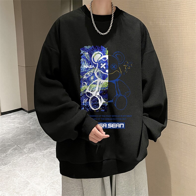 华夫格卫衣圆领卫衣男大码长袖t恤男外套HW76290-P30加绒款-P40,男装卫衣,电商A040