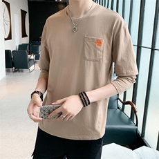 新款男士长袖t恤衣服口袋贴标假两件打底衫DT，男装T恤，电商A102