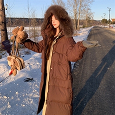 （现货！！）中长款连帽狐狸毛领宽松阔版加厚保暖羽绒服女，女装羽绒服，浙宝189