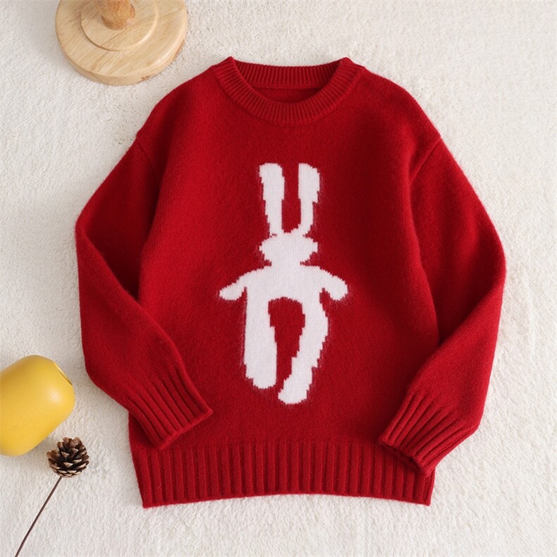 新款百搭加厚兔子刺绣，童装儿童羊毛衫，联起羊绒