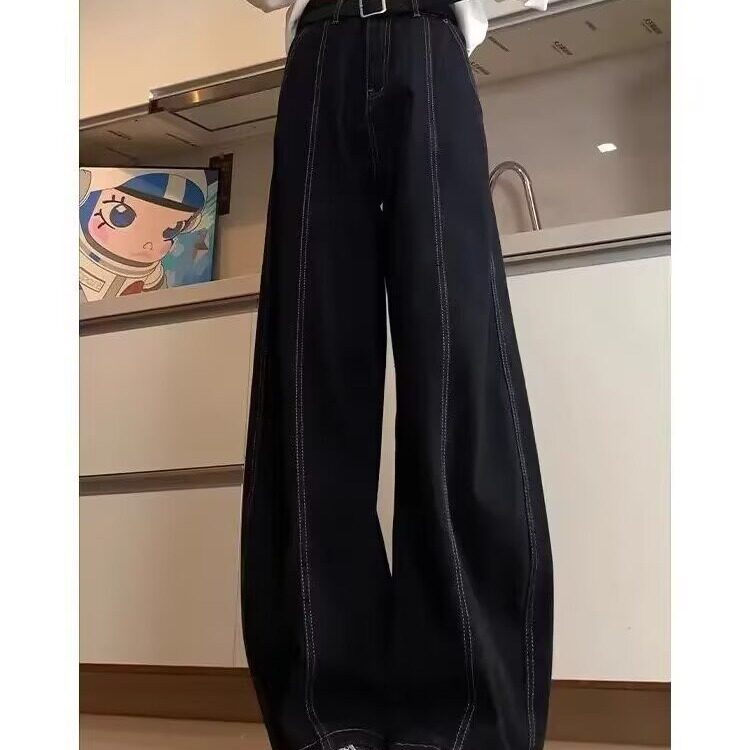 春秋高街潮流辑明线设计色织弯刀裤男士高级感宽松百搭阔腿牛仔裤,男装牛仔裤,星座506A