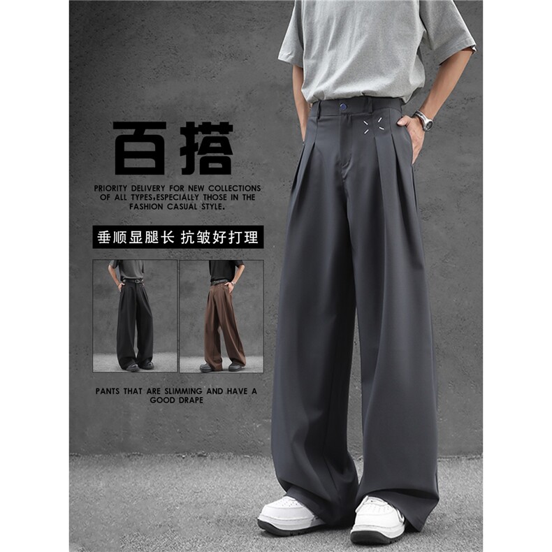 时尚高腰显瘦直筒休闲裤男士百搭宽松阔腿长裤潮4022 P45图片