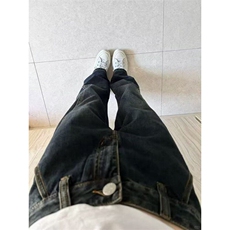 CP1171-P44拼接水洗牛仔裤男装美式复古直筒做旧宽松阔腿长裤，男装牛仔裤，电商B323A