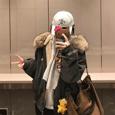 现货重磅boxy短款棉衣座山雕大毛毛领男女棉服水洗工装厚外套，男装棉衣，电商A486-1