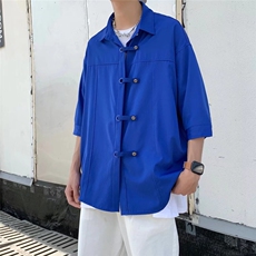 克莱因蓝潮衬衫男夏季设计感小众上衣ins冰丝七分袖C4071P28，男装衬衫，星座1116-2