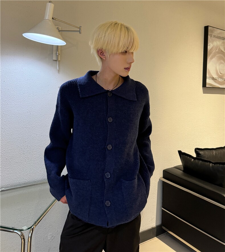 秋冬韩版加厚针织开衫潮流外套男士宽松休闲慵懒翻领毛衣LF98P75,男装针织衫/毛衣,电商D256