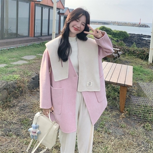 减龄甜美粉色双面呢羊毛外套女秋冬2025新款巨好看爆款多巴胺大衣图片