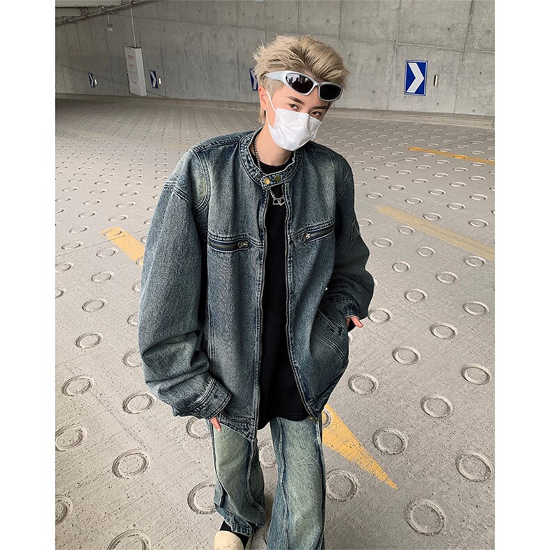 新款日系复古水洗牛仔外套男女BF风宽松情侣工装上衣JK89366-p73,男装工装外套,星座1008