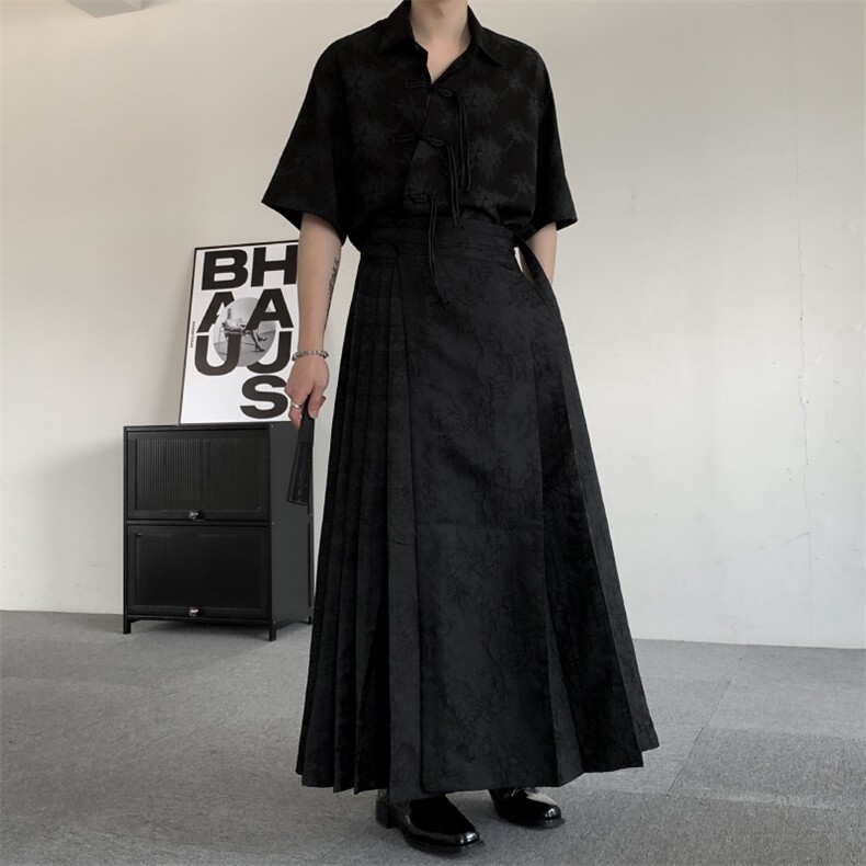 春装新中式提花百褶马面裙男女2026新款黑色新中式轻明制风汉服,男装民族服装,星座909