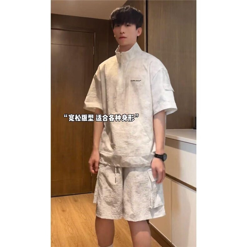 现货网图抖音品质夏季运动套装短袖T恤短裤一整套TZ506P50,男装休闲套装,星座1904A