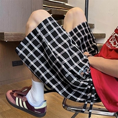 特批P22无差价夏季刺绣腊肠狗撞色格子港风男宽松五分短裤DK5871，男装休闲裤，电商A001