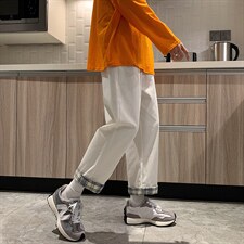 翻边格子裤子男韩版潮流休闲裤新款ins直筒宽松九分裤男BK65-P30，男装休闲裤，星座1008-1