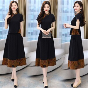 香云纱仿真丝套装女高端品牌2023夏季新款短袖刺绣高级减龄轻奢，女装套装/套裙，然然