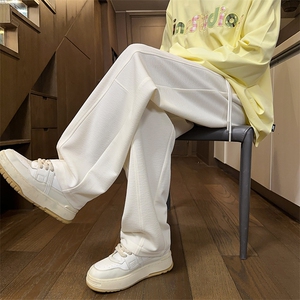 杏色弯刀裤男款春秋季2025新款美式复古垂坠感宽松阔腿直筒休闲裤
