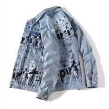 jk823-p90M-5XL白底ins牛仔夹克拉链破洞大码男日系CITYBOY，男装夹克，星座103A