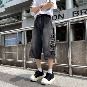 复古水洗牛仔短裤男潮牌夏季休闲百搭小众七分裤子潮3013 P45图片
