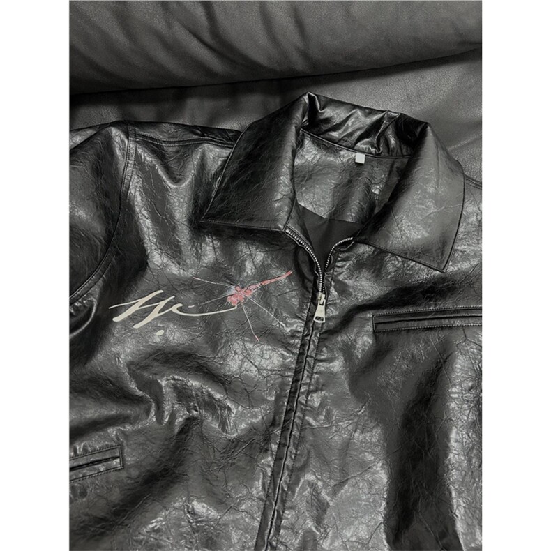 CAMCHOICE24ss女人像油墨印刷油蜡皮褶皱夹克外套男潮酷,男装夹克,星座1210-1