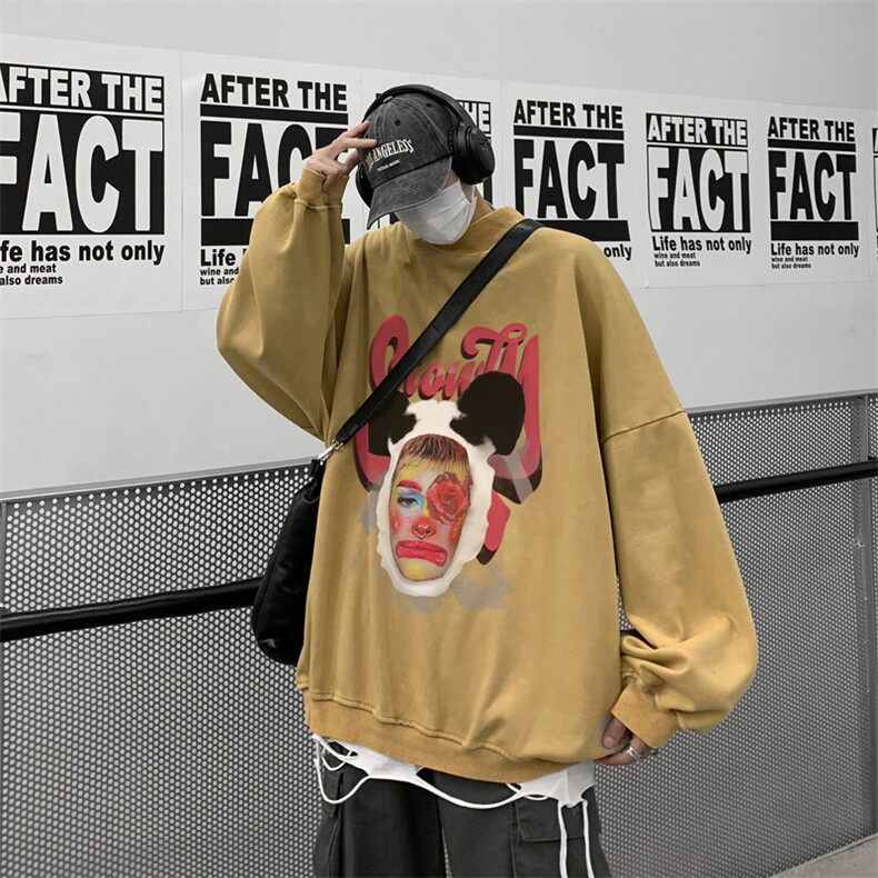 水洗做旧加绒加厚卫衣男23冬高领头像印花打底衫 XZ514-2-X58-P78图片