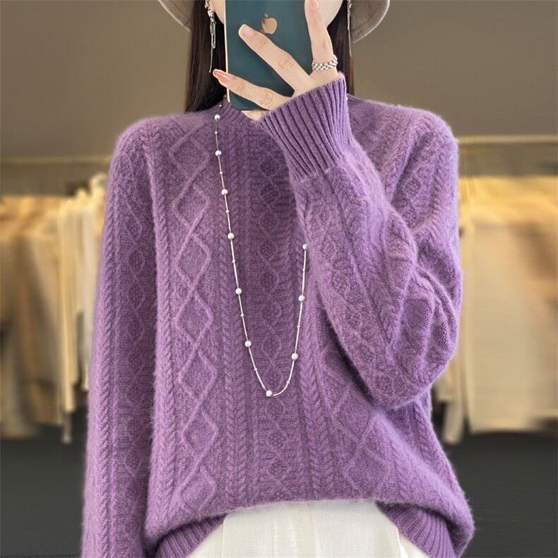 秋冬女半高领加厚菱形绞花加厚毛衣宽松羊绒衫打底衫,针织衫/毛衣,大美人高端店