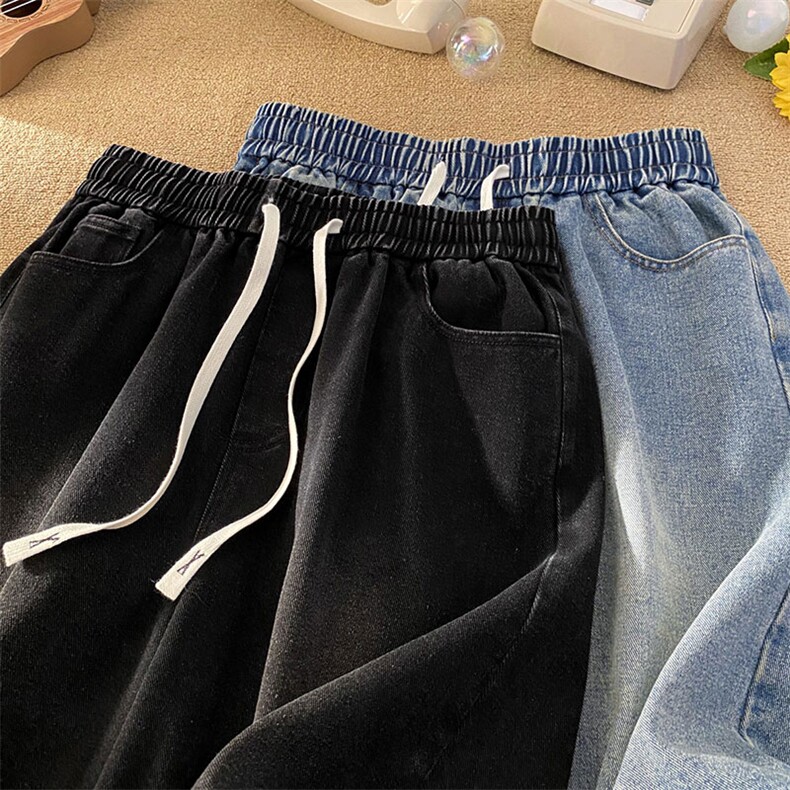 百搭休闲牛仔短裤男女宽松潮流复古抽绳阔腿休闲裤DK8490-特价P32,男装牛仔裤,电商A007