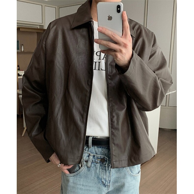 痞帅Pu皮衣小众双拉链垫肩皮夹克男机车服秋冬高街外套PW643,男装皮衣,星座1116A（原606A-3）