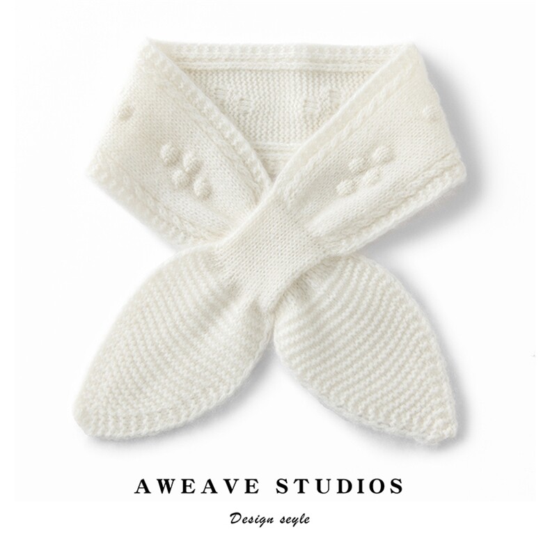 精选纯山羊绒围巾女短款穿孔小领结羊绒针织亲子保暖护颈围脖，围巾，咔绒特