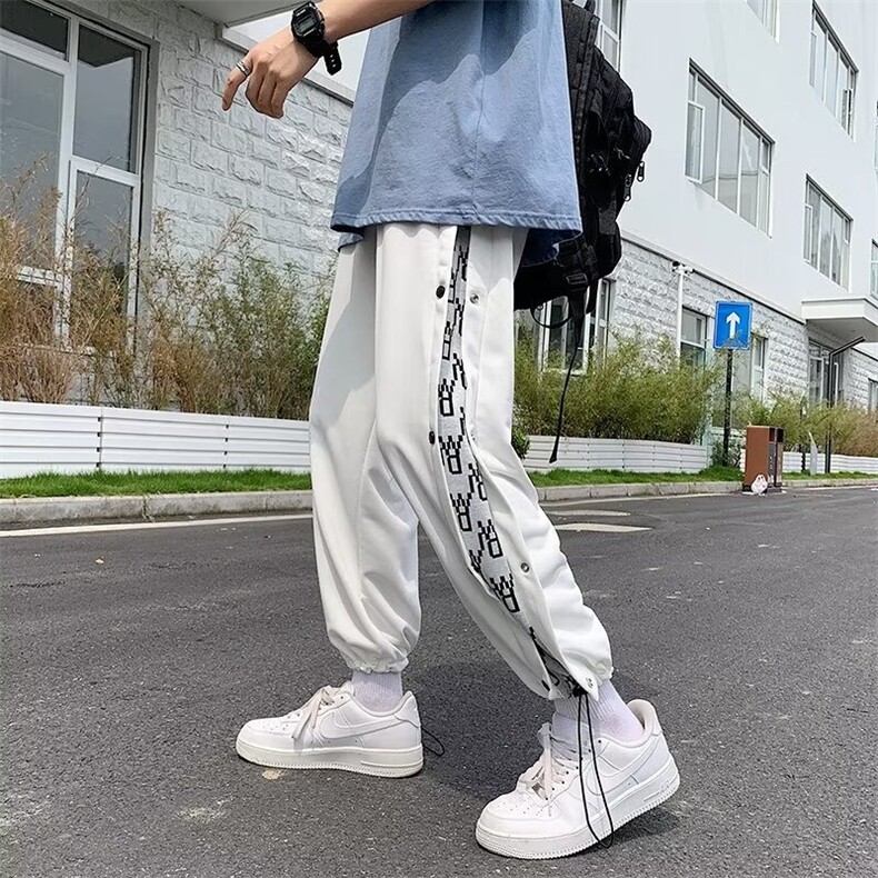 2024年hiphop黑暗系拼接排扣裤宽松抽绳束脚休闲裤CK744-P35,男装休闲裤,星座313A-2