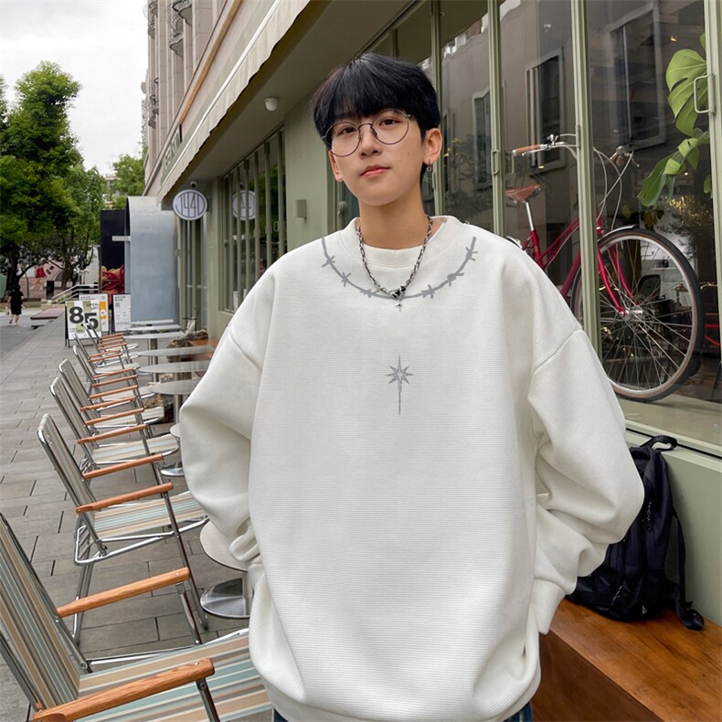 华夫格！华夫格上衣男圆领华夫格卫衣男大码长袖t恤男HY248-特P23,男装T恤,电商B367