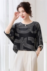 印花缎面真丝衬衫女中袖小衫2025年夏季新款宽松杭州真丝上衣，女装衬衫，阿舍尔精品