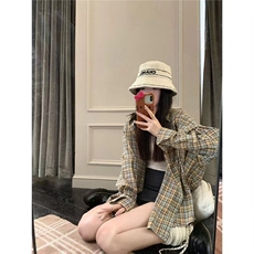 韩系复古慵懒风格子衬衫女早秋新款宽松百搭气质休闲防晒上衣外套，男装防晒衣，星座1210-1