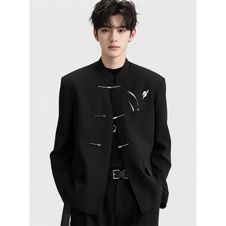 【007】 黑色西装男士春秋中山装立领西服外套A079-XZ22-P57图片
