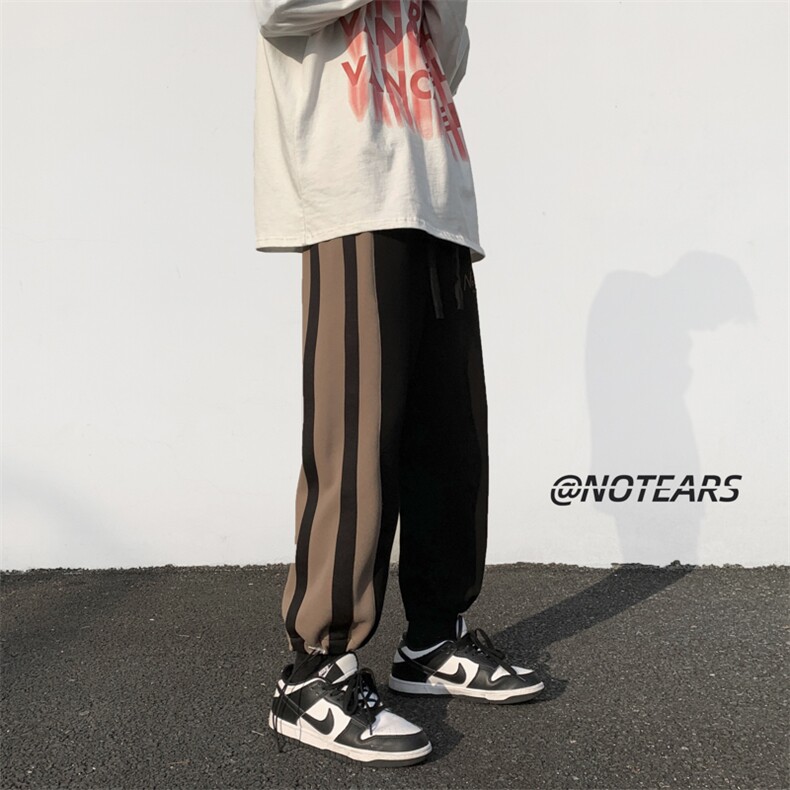 2023春新款学院风撞色条纹阔腿裤抽绳束脚运动裤KZ11-P50控79,男装休闲裤,星座914-3