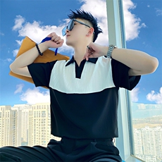 AT509/P58控78/夏季社会小伙拼接撞色设计感打底百搭POLO男黑首，男装T恤，星座305B-1