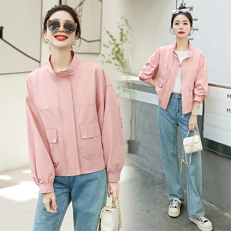奶fufu粉色短外套女2023春季新款韩版宽松百搭小个子减龄夹克上衣,女装短外套,拾衣