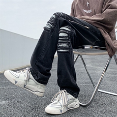 B221美式ins高街暗黑小众拉链破洞牛仔裤LK23052-P65控88，男装牛仔裤，电商B221