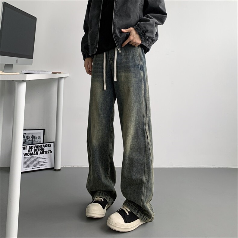 【主推现货S-4XL】水洗直筒牛仔裤男宽松长裤A080-8206-P65控88图片