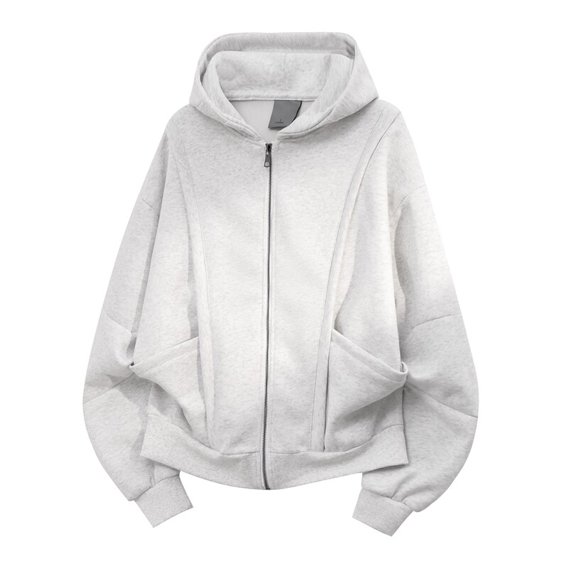 重磅全棉420克工装口袋卫衣拼接短宽连帽开衫外套 RH5330-P65图片