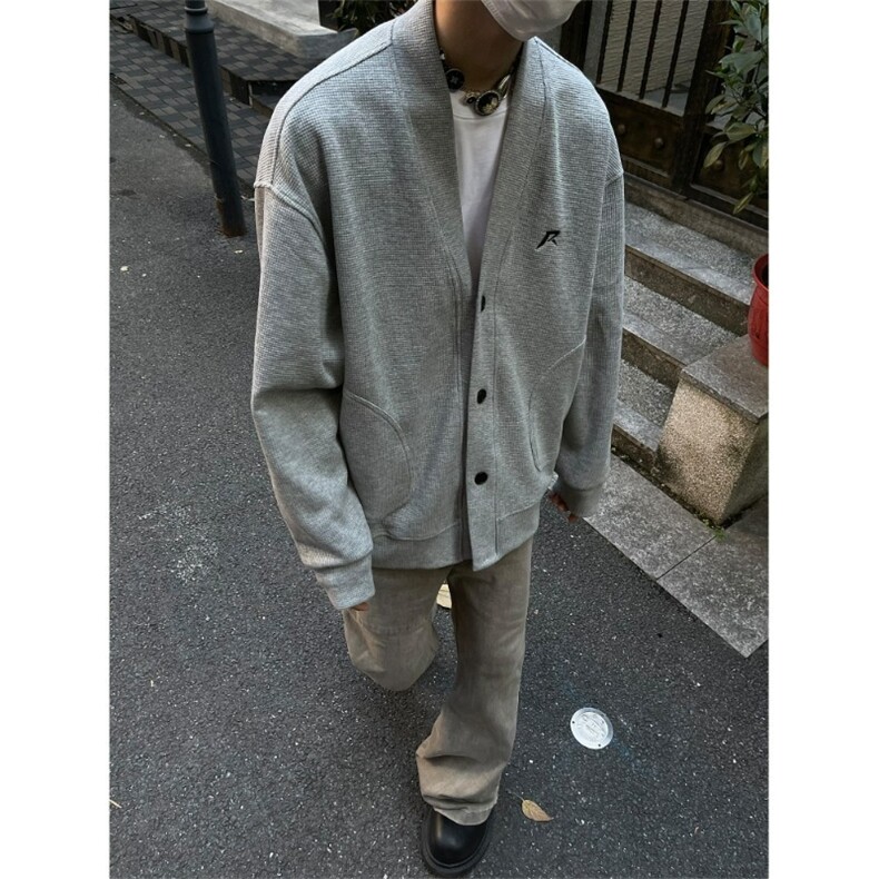 美式开衫纽扣V领卫衣潮牌春秋情侣宽松复古针织外套WY649-P43，女装短外套，星座208-5