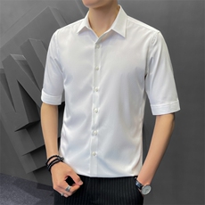 冰丝夏季衬衫男韩版修身潮流五分袖商务高级感白衬衣8315P65控118，男装T恤，电商A355（原A415）