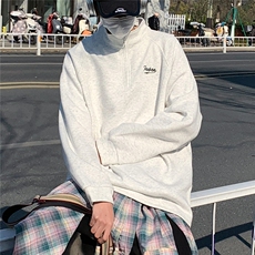2026春秋立体裁剪大码刺绣拉链套头华棉卫衣W56686/特P28白灰，男装卫衣，电商A094