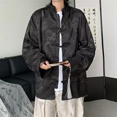 新中式男装风衬衫男短袖浮雕白色衬衣改良中山装外套CA2，男装衬衫，星座1116A-1（原606A）