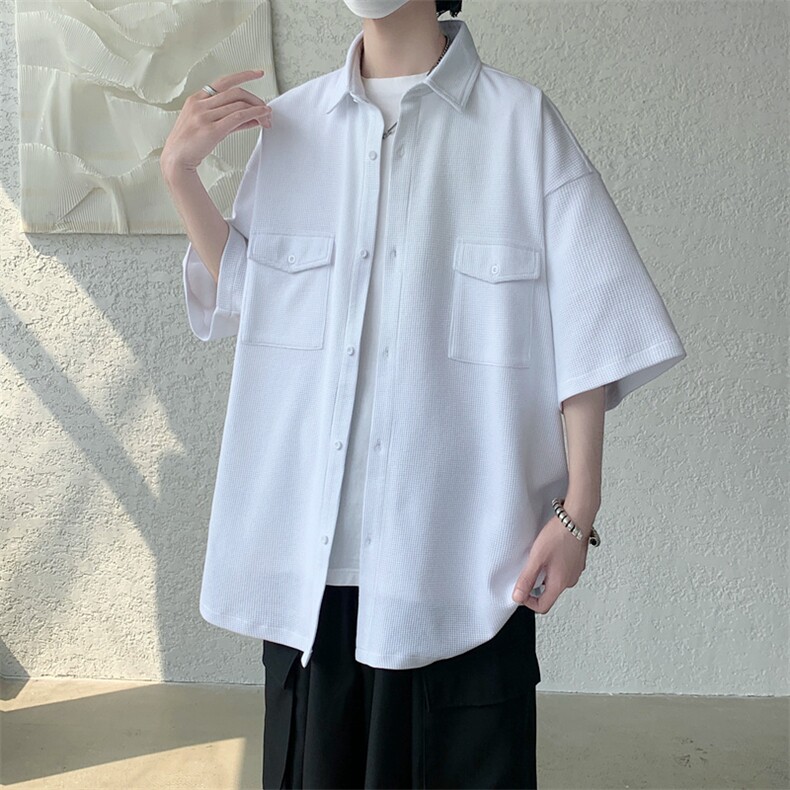夏季新款复古工装短袖衬衫男士潮牌宽松休闲衬衣外套CS0138-P45,男装衬衫,星座308B-2