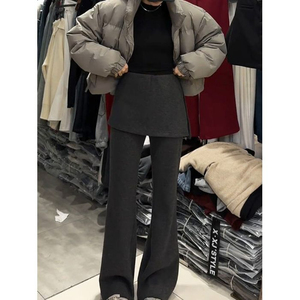 AK2378-P50 喇叭裤女2026冬季新款假两件半身裙微喇百搭长裤女图片