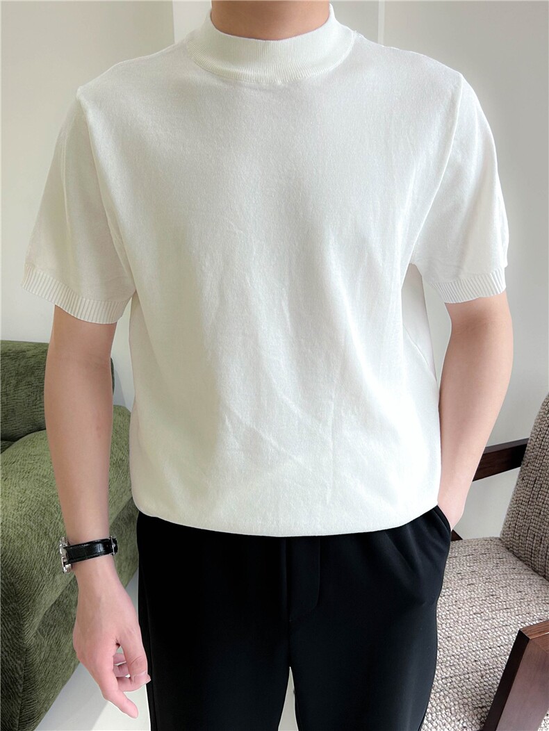 春夏男纯色半高领针织毛衣短袖纯色B2001-P45,男装针织衫/毛衣,星座1012-1