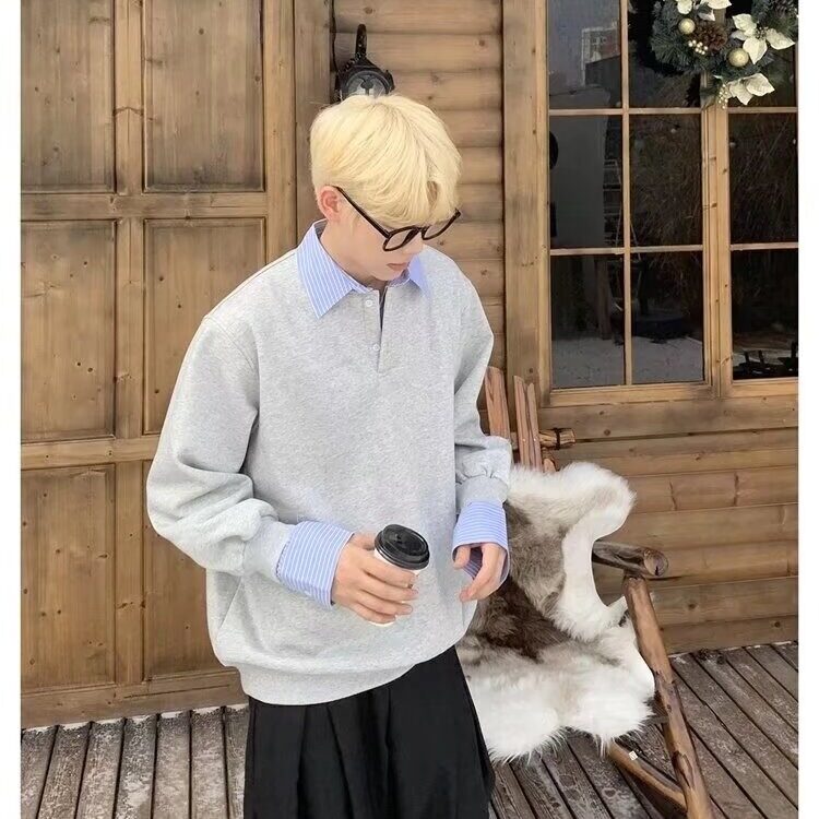 网络图现货美式复古假两件拼接翻领卫衣男春季潮SNF03-P55,男装卫衣,星座1109-4